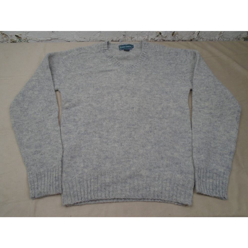 Vintage Kenneth Roberts Wool Knit Sweater Mens Small Gray V Neck Business